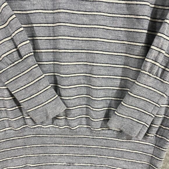J Crew 100% Merino Wool Striped Gray Sweater Crewneck 3/4 Sleeve Womens Sz XS - Picture 5 of 8
